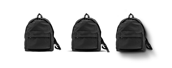School Backpack Black Set - obrazy, fototapety, plakaty