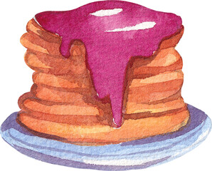 Autumn watercolor collection. Watercolor hot pancakes on a plate