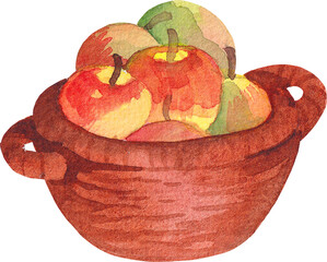 Autumn watercolor collection. Watercolor cartoon fruit basket