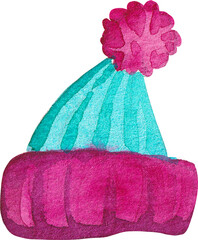 Autumn watercolor collection. Watercolor warm knitted hat