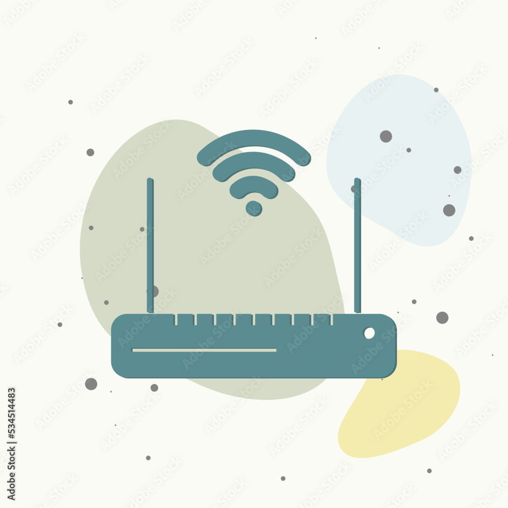Poster wifi router icon on multicolored background.
