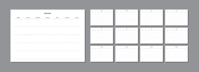 Undated monthly calendar. Monthly planner. Printable or used for mobile application.