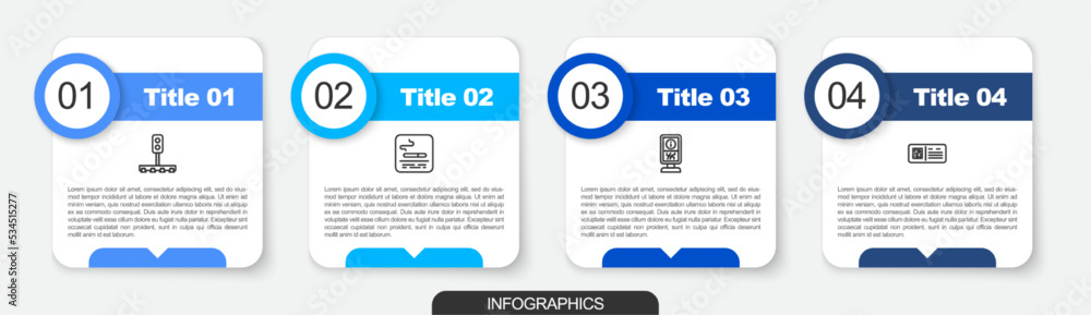 Wall mural set line train traffic light, smoking area, information stand and qr code ticket train. business inf