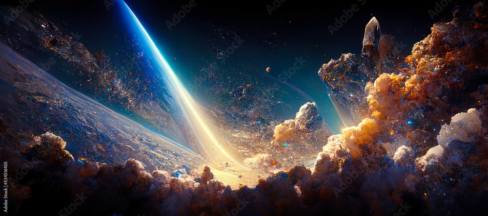 Wall mural space fantasy landscape with stars and nebulae in deep space universe