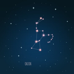 Obraz na płótnie Canvas Illustration of constellation scheme Orion at starry sky