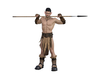 3D Render : Fantasy male elf character isolated on the white background, wild warrior barbarian elf character, PNG transparent