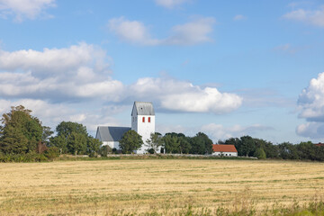 Fototapeta na wymiar Church in Åsted village,Denmark,Europe,Asted is located in the region of North Denmark. North Denmark's capital Aalborg 