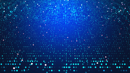 Futuristic particle surface wave. Wavy grid of cyber dots. Hi-tech network 3D illustration