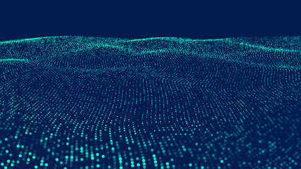 Neural data field 3D illustration. Cyber network data particles