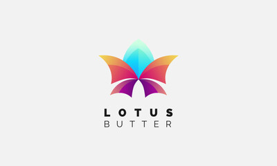 Fototapeta na wymiar Vector Logo Illustration Lotus Butterfly Gradient Colorful Style