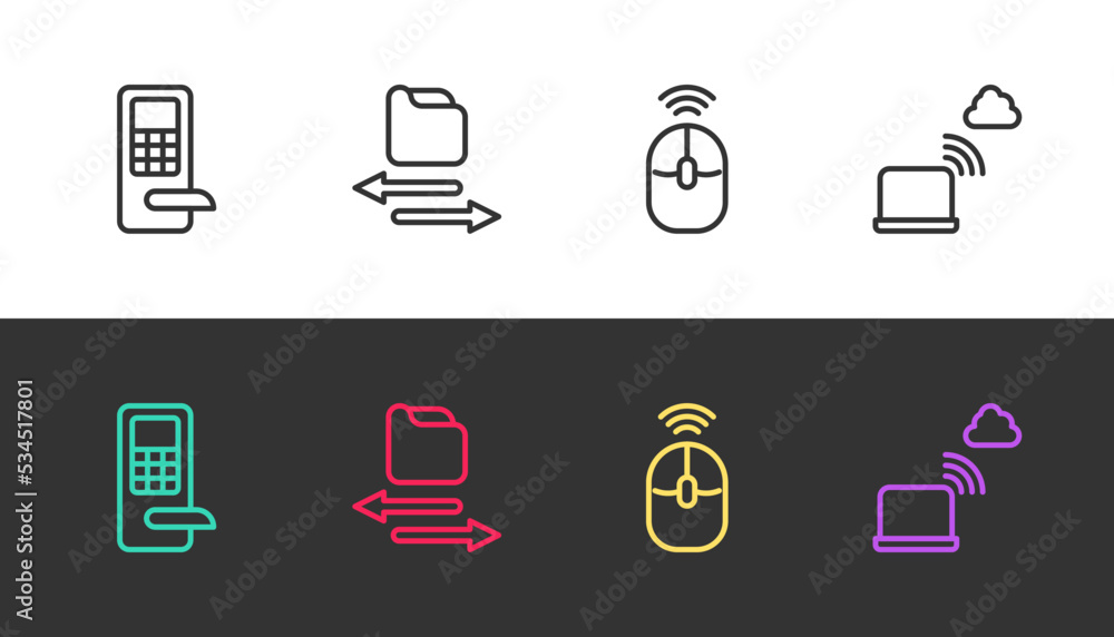 Aufkleber set line digital door lock, transfer files, wireless computer mouse and network cloud connection on 