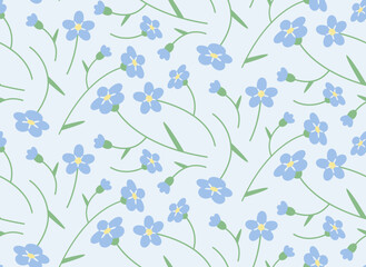 Seamless pattern with myosotis. Nature texture in flat style.