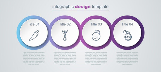 Set line Hot chili pepper, Onion, Orange fruit and Pear. Business infographic template. Vector