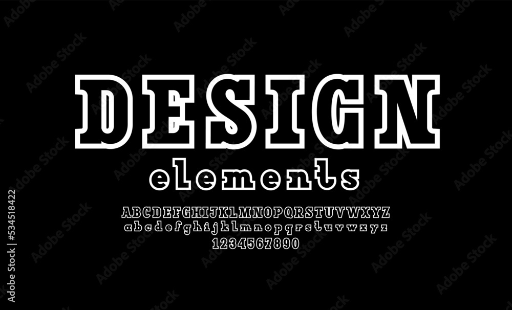 Fototapete trendy font, slab serif alphabet, uppercase and lowercase letters from a to z and numbers from 0 to 
