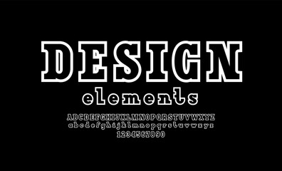 Trendy font, slab serif alphabet, uppercase and lowercase letters from A to Z and numbers from 0 to 9, vector illustration 10EPS