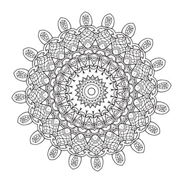 black and white round vector abstract mandala coloring book for adults, lace pattern design