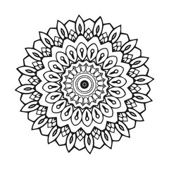 black and white round vector abstract mandala coloring book for adults, lace pattern design