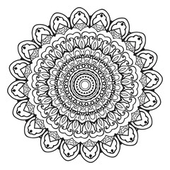 black and white round vector abstract mandala coloring book for adults, lace pattern design