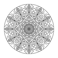 black and white round vector abstract mandala coloring book for adults, lace pattern design