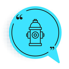 Black line Fire hydrant icon isolated on white background. Blue speech bubble symbol. Vector