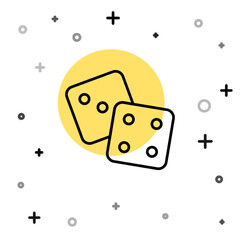 Black line Game dice icon isolated on white background. Casino gambling. Random dynamic shapes. Vector