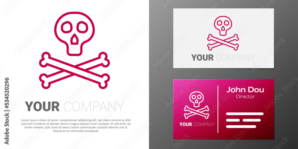 Poster logotype line bones and skull as a sign of toxicity warning icon isolated on white background. logo 