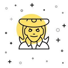 Black line Witch icon isolated on white background. Happy Halloween party. Random dynamic shapes. Vector