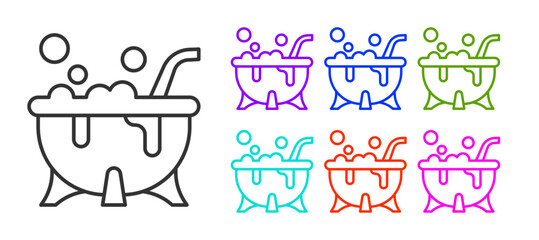 Black line Halloween witch cauldron icon isolated on white background. Happy Halloween party. Set icons colorful. Vector