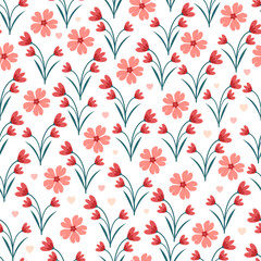 Elegant trendy abstract flowers and leaves. Vector floral seamless pattern design for textile and printing. Ditsy foliage repeat textured background