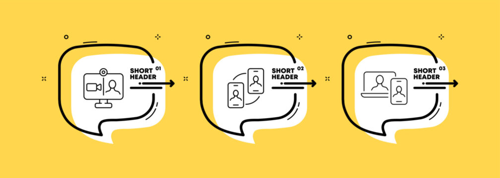 Snapshot Set Icon. Camera, Video, Frame, Portrait, Lens, Media, Photographer, Social Network, Publication. Infographic Timeline With Icons And 3 Steps. Vector Line Icon For Business And Advertising