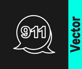White line Telephone with emergency call 911 icon isolated on black background. Police, ambulance, fire department, call, phone. Vector