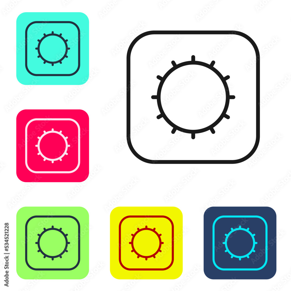Poster black line sun icon isolated on white background. set icons in color square buttons. vector