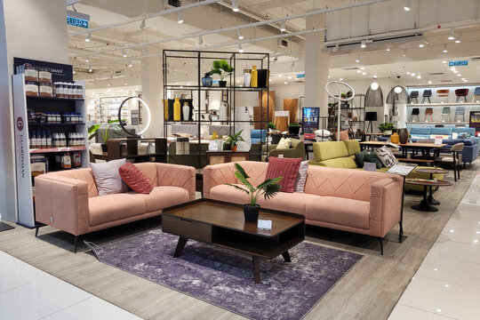 PENANG, MALAYSIA - 29 SEP 2022: Interior view furniture department in Harvey Norman store Penang. Australian based multinational retailer of furniture, bedding and consumer electrical products.