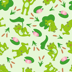 baby seamless pattern on green background frog vector
