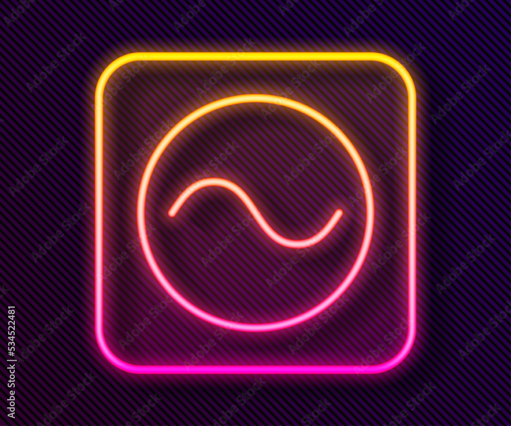Poster glowing neon line ac voltage source symbol icon isolated on black background. alternating current sy