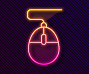 Glowing neon line Computer mouse gaming icon isolated on black background. Optical with wheel symbol. Vector