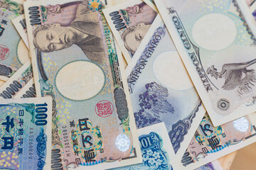 Various japanese money bundle JPY note background