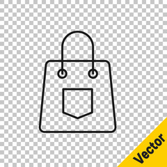 Black line Handbag icon isolated on transparent background. Female handbag sign. Glamour casual baggage symbol. Vector