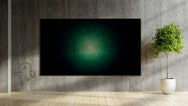 Green animated background on the wall in the room, for presentations, mockup