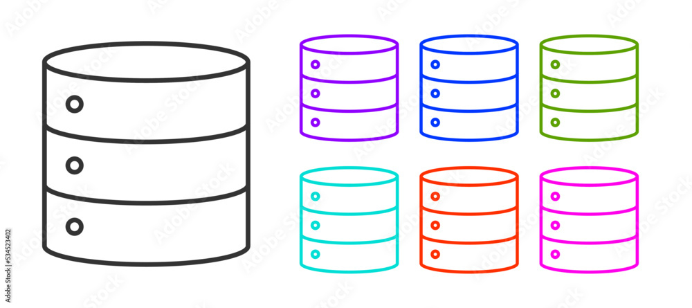 Poster black line server, data, web hosting icon isolated on white background. set icons colorful. vector