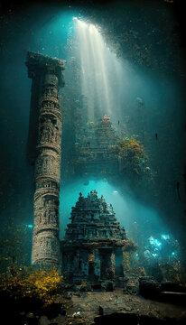 AI generated image of Dwaraka, the ancient Indian city submerged under the sea mentioned in the Indian epic Mahabharata 