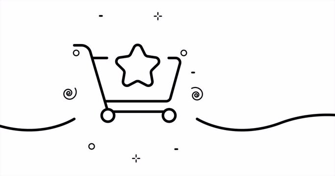 Shopping cart with a star. Mark as important, favourite, purchase, order, buy, customer, discount. Sale concept. One line drawing animation. Motion design. Animated technology logo. Video 4K