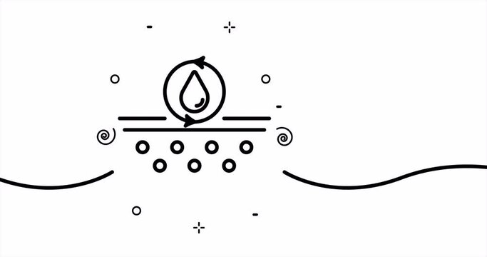 Skin moisturizing. Water drop with circular arrows, hydration, water balance, cleansing. Cosmetology concept. One line drawing animation. Motion design. Animated technology logo. Video 4K