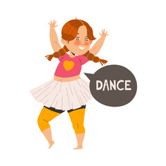 Little Girl with Braids Dancing Learning English Word Vector Illustration