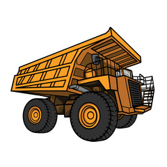 Yellow dump truck large size isolated on white. Opencast mining industry, Quarry service. vector Illustration, Icon, logo