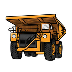 Obraz premium Big Yellow Dump Truck mining industry. Quarry service mining site. Vector Illustration element, Icon, logo, symbol isolated on white background.