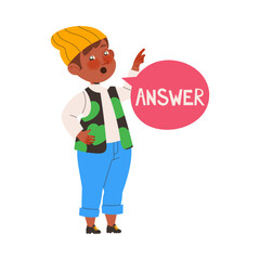 Little Boy Answering Question Learning English Word Vector Illustration