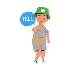 Little Boy Telling Something Learning English Word Vector Illustration