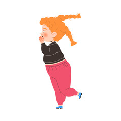 Little Redhead Girl with Braids Telling Something to Somebody Vector Illustration
