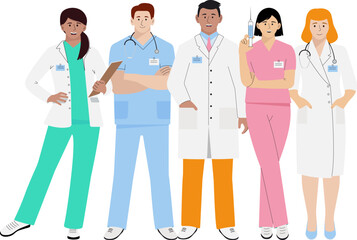 Doctor and nurse. The profession of medical workers. A group of male and female health workers